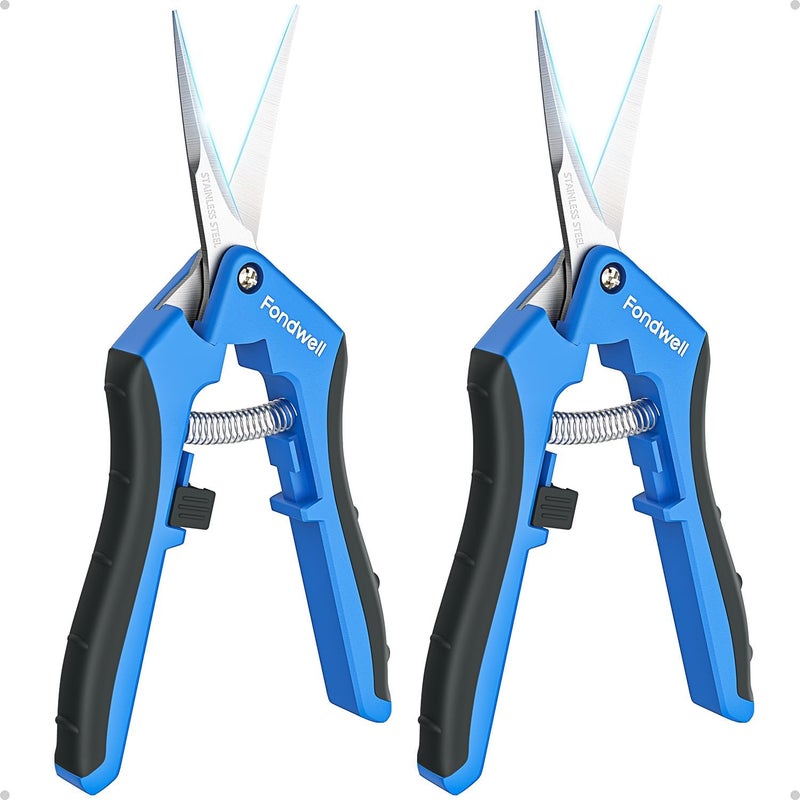 Fondwell 6.5" Gardening Scissors Trimming Shears: 2 Pack of Trimming Scissors for Buds - Comfortable Hand Pruners with Curved Blades - Image 1